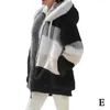 女性用ジャケット女性秋の冬の温かいジッパーミックスカラーストリートドレスルーズジャケットポケットぬいぐるみフード付き