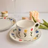 Ceramic Coffee Set Milk Tea Mugs Cups & Saucers Kitchen Drinkware Birthday Presents Wedding Gifts Flower Finished 200ML