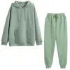 Hoodie 2 Pieces Set Women Autumn Solid Oversized Sweatshirt Set Casual Long Sleeve Fleece Tops Long Pants Tracksuit Suit Outfits Y0625