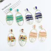 Multi Layered Colorful Beaded Earrings for Women Bohemia Weave Seed Beads Geometric Oval Drop Dangle Brincos