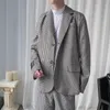 IEFB / Herrkläder Koreansk stil Svart Vit Grid Print Dräkt Coat Mäns Oversize Single Breasted Loose Blazers för Man 9Y3886 210524