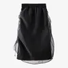 Casual Black Drawstring Kjol för Kvinnor Elastisk Hög Midja Ruched Slim Midi Kjolar Kvinna Sommar Mode Stil 210521