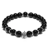 8mm Natural Black Onyx Gemstone Elastic Bead Bracelet CZ Men's Warrior Helmet Charm Bead Bracelet