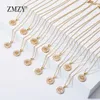 ZMZY 26pcs/lots Wholesale Lots Bulk Mixed A-Z Letter Necklace Stainless Steel Chain CZ Crystal Gold Color Pendant 210721