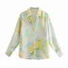 VUWWYV Moda Che Scorre Camicie Tie Dye per Donna Estate Casual Colletto Button Up Camicia Donna Manica Lunga Raso Ladies Top 210430