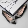 Sophitina Pompy damskie Elegancki Spiczasty Toe Mid Square Heel Prawdziwej Skóry Handmade Comfort Work Office Damskie Buty PC957 210513