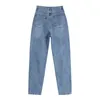 Jeans vintage a vita alta dritti donna stile coreano autunno casual blu lavato streetwear pantaloni denim boyfriend pantaloni 210515