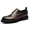 Leather Shoes Men Summer Brogue Carved Business Dress Shoe Mens Black Casual Increase British Lace-Up Oxfrods