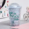 Zomer ijsbeker blauw roze paars waterfles met deksel en rietjes 600 ml buiten water drinkware