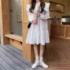 Ezgaga vestido doce mulheres peter pan gola manga longa primavera coreano chique frouxo maciço moda elegante vestido vestidos 210430