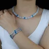 Link Chain Fashion Hip Hop Wide Miami Cuban Blue Cz Bracelet&neckalce Sets For Women Lady Charm Wedding Party Jewelry Wholesale Inte22