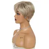 Bob Short Wigs With Bangs Pixie Cut Brazilian Human Hair Ombre Blonde Color Heat Resistant Wig For American White Black Women