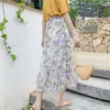 Jupe Femme Sommer Chiffon Rock Frauen Lace-up Lotus Blatt Strand Chiffon Röcke Unregelmäßigen Rock Fischschwanz Floral Midi Röcke 10232 210527