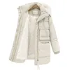 女性の冬のプラスサイズ3xlフード付きソリッドカラーランブスウール厚いジャケット暖かいミッドレングスコートパーカーベストフェムメMZ1911 211216