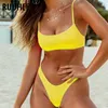 Ruuhee Sexy Bikini Femmes 2021 Maillot de bain High Cut Solide Maillot de bain Beachwear Push Up Micro Maillots de bain BrésilienBiquiniFemale X0522