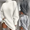 Женские свитера зима высокого шеи свитер женщин ребристый с длинным рукавом свободный пуловер винтажный солидный новинка вытащить à Col Rouleé 2021