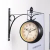 Relojes de pared Reloj europeo Decoraciones de hierro forjado de doble cara para uso en interiores CW Agradable