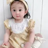 Summer plaid baby one-piece with hair band short-sleeved Bodysuits girl clothes 210515