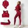 Yoga Outfit Seamless Women Set Fitness Long Sleeve Crop Top High Waist Leggings Sports Suits Workout Sportswear Girl Gym Clothing