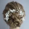 Porcelana branca pente de flores nupcial pinos contas de casamento pedaço de casamento ornamento mão wired mulheres headpiece jóias