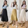 Koreanska mode kjolar hög-midja lång kvinna kjol sommar solid mid-calf sexiga kvinnor oregelbunden fishtail för kvinnlig 210427