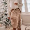 CE Spring Summer Solid Sequined Glitter Shiny Y2k Girl Skirts Sexy Split Elastic Bodycon Pencil Office Clubwear Kawaii Skirt X0428