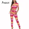 Fanieces Zomer Tie Dye Gedrukt Matching Sets Tweedelige Set Crop Top and Pants Beach Wear Pak Sexy Bodysuit Streetwear 210520