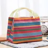 Lunch Bags Canvas Stripe Picnic Drink Thermal Insulated Cooler Tote Bag 450ML Portable Carry Case