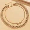 Luxury Iced Out Shiny Crystal Rhinestone Cuban Chain Necklace Collar Letter Pendant Jewelry Women Men Choker Neck Gift