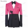 Thorndike Royal Blue Suits With Black Pants Slim Fit Tuxedos 2Pcs Costume Homme Wedding Blazer For Men Groom Prom Set X0909