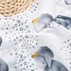 Vår och sommar Lovely Crown Elephant Star Print Flounce-Sleeve Baby Toddler Girl Dress 210528