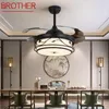 Ventilateurs de plafond Brother Moderne LED Ventilateur Lumière Noir Avec Télécommande 3 Couleurs Pour La Maison Salle À Manger Chambre Restaurant
