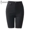 Genayooa genou longueur Denim Shorts femmes Push Up élastique taille haute Biker Jean été noir Streetwear 210724