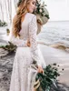 Vestidos de noiva de laço boho para mulheres noiva 2021 manga longa sem encosto A linha Bohemian vestidos nupciais casamento vestido Vestido de Noiva