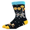 Erkek Çorap Karikatür Tasarım Komik Evren Uzay Uzay Gemisi Şerit Çorap Mutlu Stil Basit Spor Çorap Erkekler