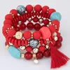 Charm Bracelets Bohemian Korean Multilayer Candy Crystal Beads Long Tassel & Bangles Elastic Stretch Women Jewelry