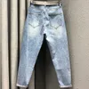 Frühling Casual Korea Chic Women Vielseitige Bleistift Pants Reißverschluss Patchwork Täfelte Denim Jeans mit Gürtel 8Y647 210510
