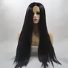 80cm Long Straight Synthetic Lace Front Wig Simulation Human Hair wigs Black Color perruques de cheveux humains For Women FY259