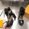 Nieuwe Star Trail enkelschoenen schoenen met hoge hakken Suede kalf lederen laarzen met canvas militair geïnspireerde stijl Martin Booties M2154