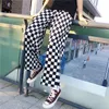 Focal20 Streetwear Plaid Femmes Pantalon Taille Élastique Pleine Longueur À Carreaux Noir et Blanc Casual Pantalon Droit Lâche 210319