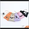 Halloween Linen 6 Styles DrawString Bags Kids Gifts Pouch Candy Bat Skull Witch Pumpkin Decorations Uje2H Gift Wrap LM6WE