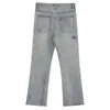 Tideshec bordado borda crua flare jeans homens / mulheres cintura alta carta cintura calça streetwear hip hop largamente perna denim calça alargada 211120