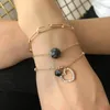 Woman's Bracelet Personality Texture Resin Ball Creative Heart Pendant Chain Three-piece Set Lady Link