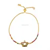 Pulseira de diamante com zircônia arco-íris, corrente de ouro 18k, corda ajustável, coroa, coração, cruz, pulseiras para mulheres, joias da moda