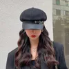 Beretes K257 Sombrero de mujer 2021 Beret Hebilla de cuero octagonal Kepi Versión coreana Otoño e invierno Retro Pintor