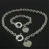 Christmas Gift 925 Silver Love Necklace Bracelet Set Wedding Statement Jewelry Heart Pendant Necklaces Bangle Sets