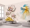 壁紙3Dエンボス加工された魚Waterly Flower Wallpaperリビングルームのための壁画の壁画デカールハンドペインティングPO動物