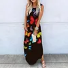 Vestidos Casuais Maxi Maxi Vestido Elegent Verão 2021 Lua e Estrelas Imprimir Sleeveless Bolso Impressão Praia Loose