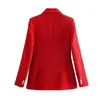 Kadın Takım Elbise Blazers Güz Kadın Kırmızı Blazer Coat 2021 Tüvit Ceket Çentikli Boyun Kruvaze Ince Suit Ofis Bayan Rahat İş Jack