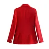 Damenanzüge Blazer Herbst Frauen Roter Blazer Mantel 2021 Tweedjacke Kerbkragen Doppelreiher Slim Anzug Bürodame Casual Business Jack